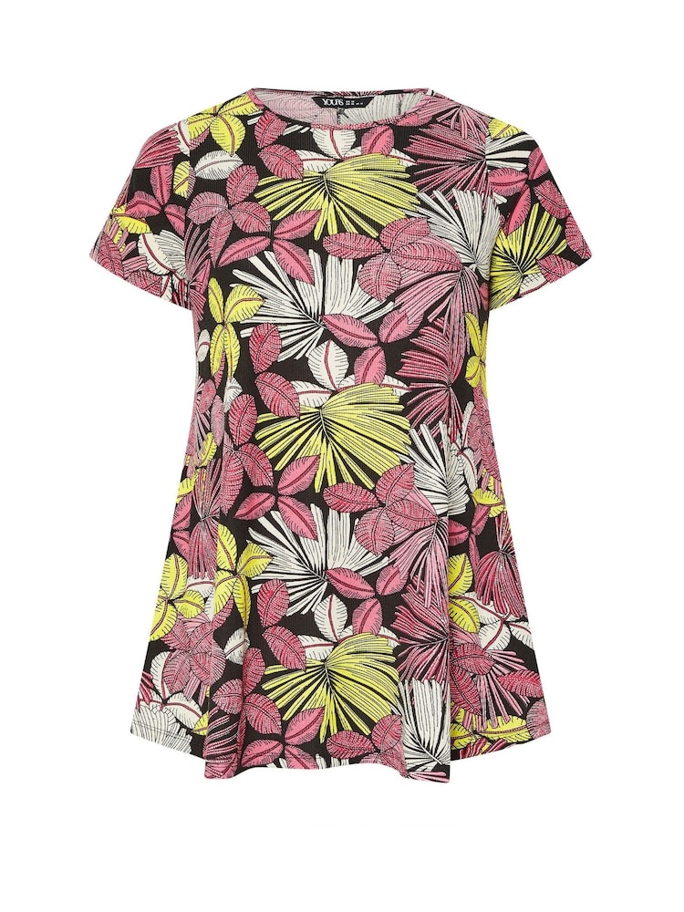 Yours Curve Black Soft Touch Tropical Print T-Shirt - Image 5 of 5