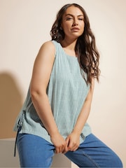 Yours Curve Green Tie Side Striped Vest - Image 1 of 5