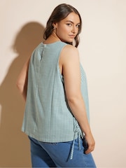 Yours Curve Green Tie Side Striped Vest - Image 3 of 5