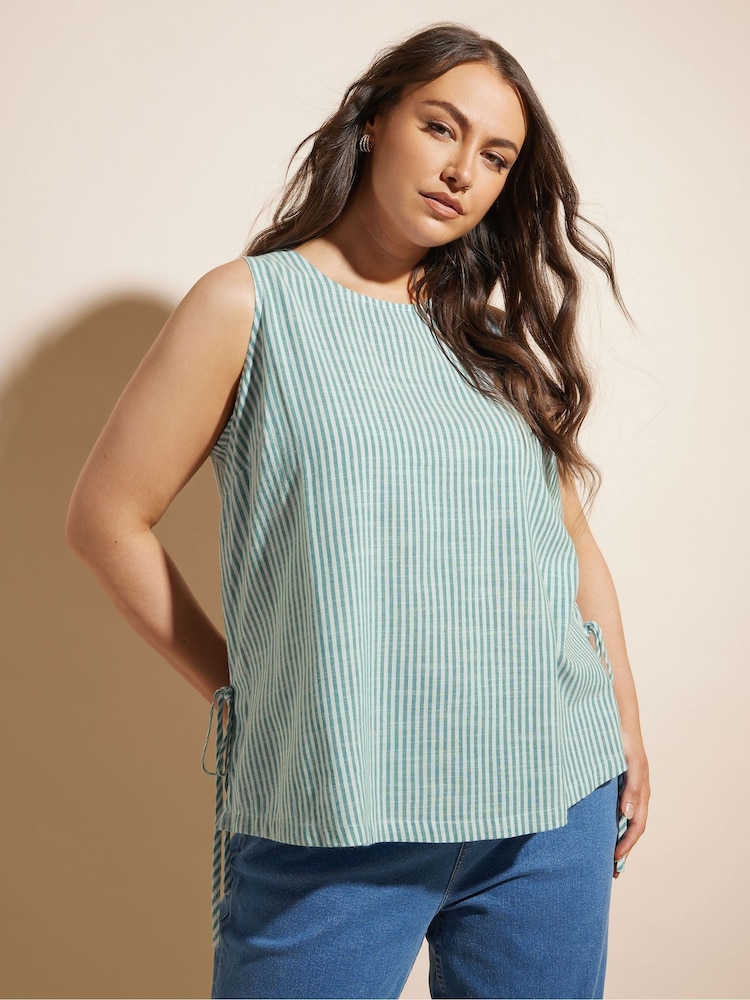 Yours Curve Green Tie Side Striped Vest - Image 4 of 5