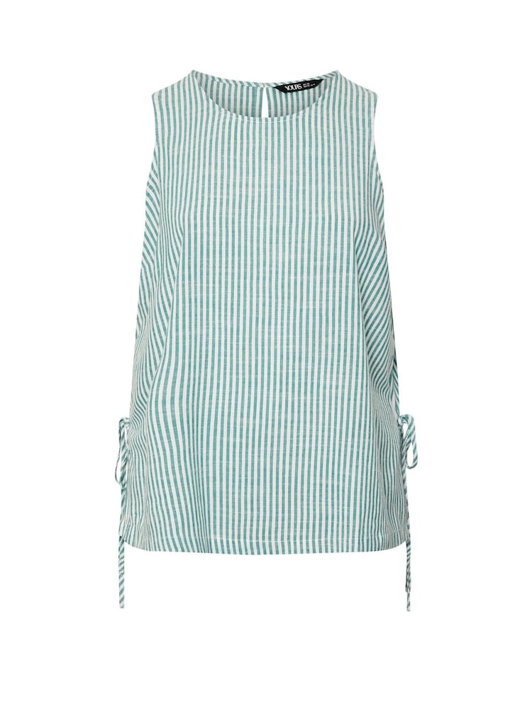Yours Curve Green Tie Side Striped Vest - Image 5 of 5 Yours Curve Green Tie Side Striped Vest - Image 5 of 5