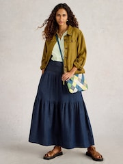 White Stuff Blue 100% Organic Cotton Phoebe Maxi Skirt - Image 1 of 6