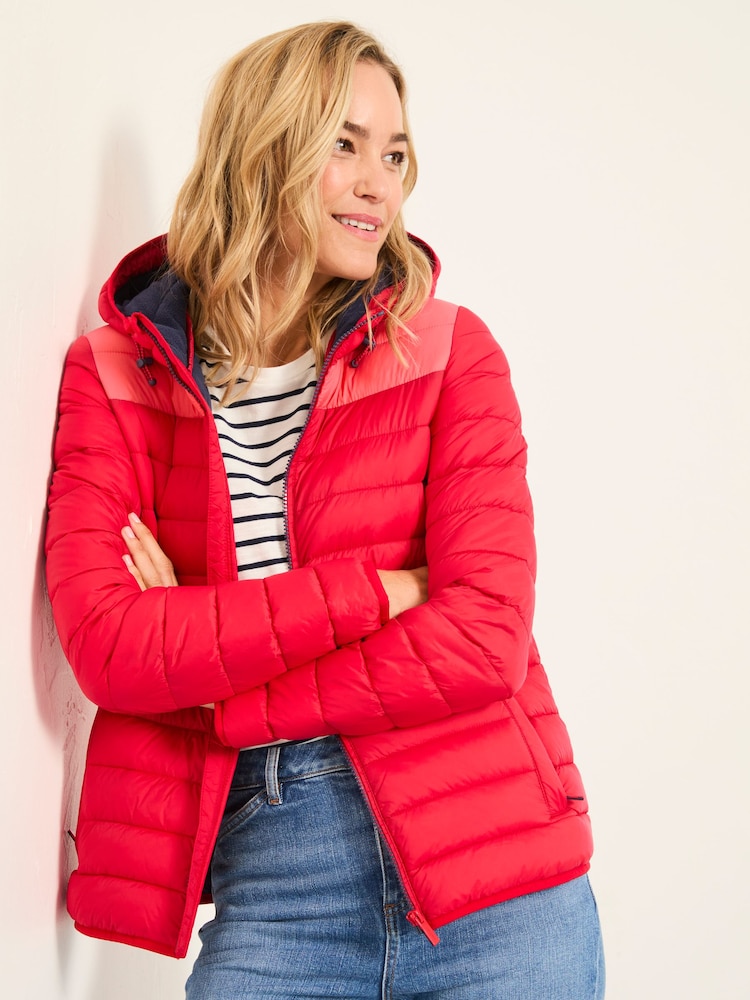 FatFace Red Garnet Colourblock Puffer Jacket - Image 2 of 5 FatFace Red Garnet Colourblock Puffer Jacket - Image 2 of 5