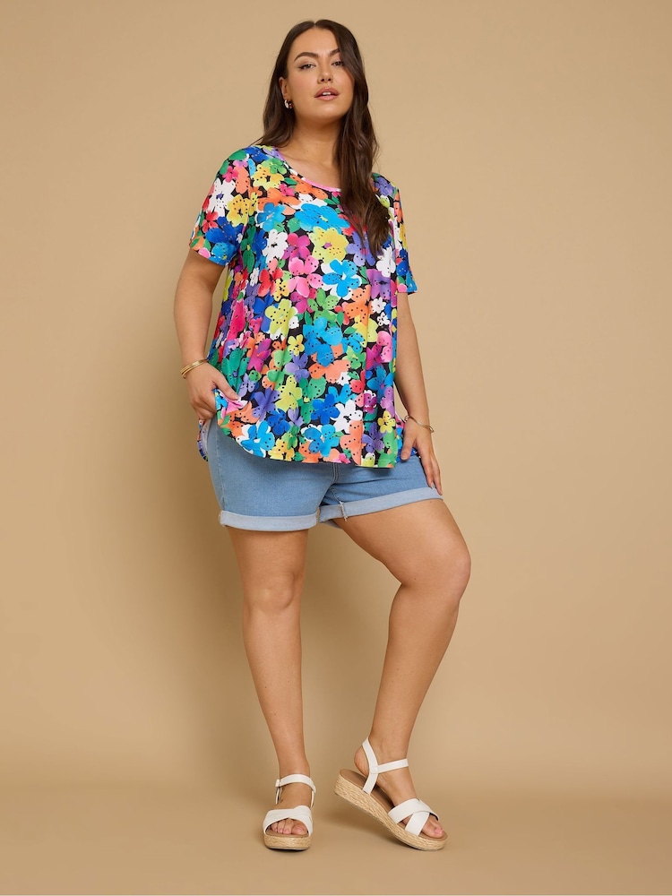 Schwarz - Yours Curve Short Sleeve Broderie T-Shirt - Bild 2 von 5