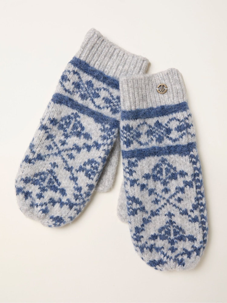 FatFace Grey Pattern Mittens - Image 1 of 2 FatFace Grey Pattern Mittens - Image 1 of 2
