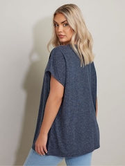 Yours Curve Blue Tie Neck Grown On Sleeve T-Shirt - Image 3 of 5