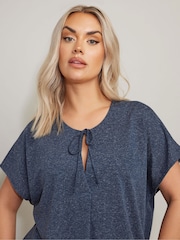Yours Curve Blue Tie Neck Grown On Sleeve T-Shirt - Image 4 of 5