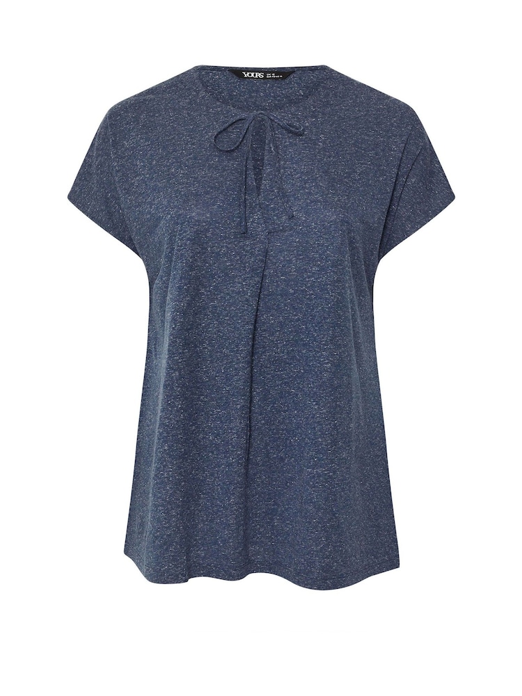 Yours Curve Blue Tie Neck Grown On Sleeve T-Shirt - Image 5 of 5