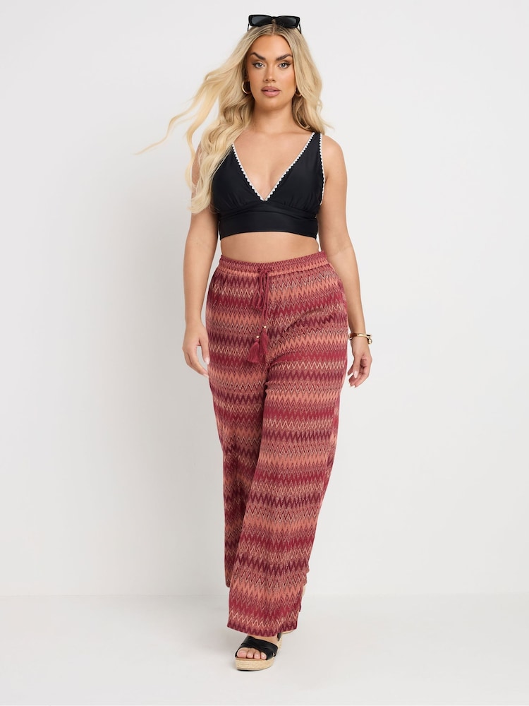 Yours Curve Orange Zig Zag Wide Leg Trousers - Image 1 of 6