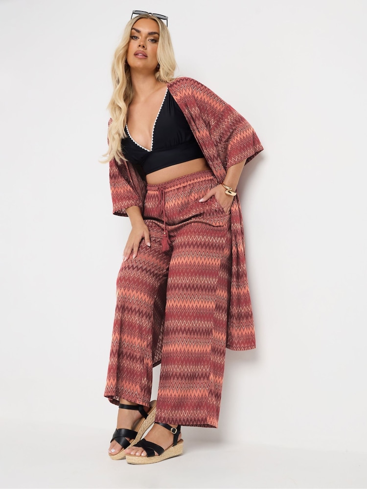 Yours Curve Orange Zig Zag Wide Leg Trousers - Image 5 of 6