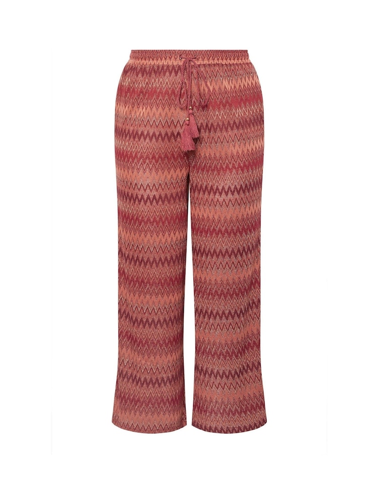 Yours Curve Orange Zig Zag Wide Leg Trousers - Image 6 of 6
