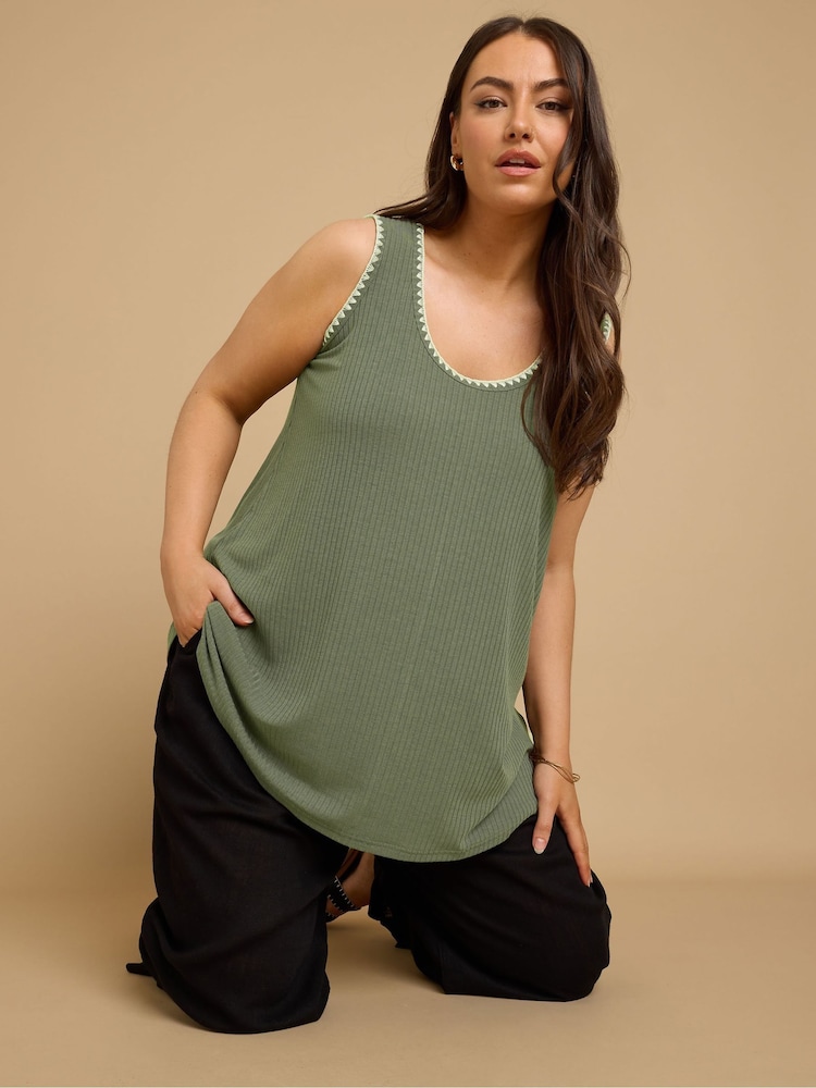 Yours Curve Green Whipstitch Swing Vest - Image 1 of 5