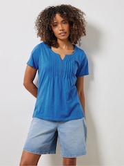 M&Co Blue Short Sleeve 100% Cotton Henley Top - Image 1 of 5
