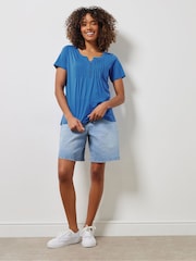 M&Co Blue Short Sleeve 100% Cotton Henley Top - Image 2 of 5