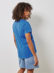 M&Co Blue Short Sleeve 100% Cotton Henley Top - Image 3 of 5