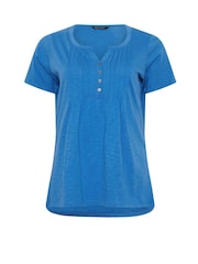 M&Co Blue Short Sleeve 100% Cotton Henley Top - Image 5 of 5