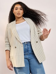 Yours Curve Natural Tailored Stripe Blazer - Image 1 of 6