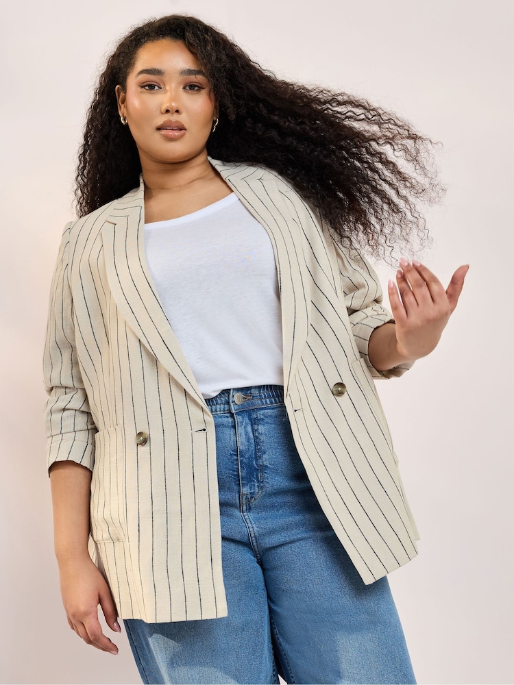 Yours Curve Natural Tailored Stripe Blazer - Image 1 of 6