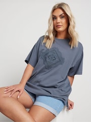 Yours Curve Grey Western Boho 100% Cotton T-Shirt - Image 1 of 5