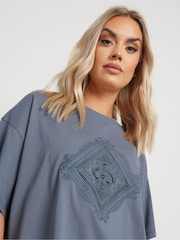 Yours Curve Grey Western Boho 100% Cotton T-Shirt - Image 4 of 5