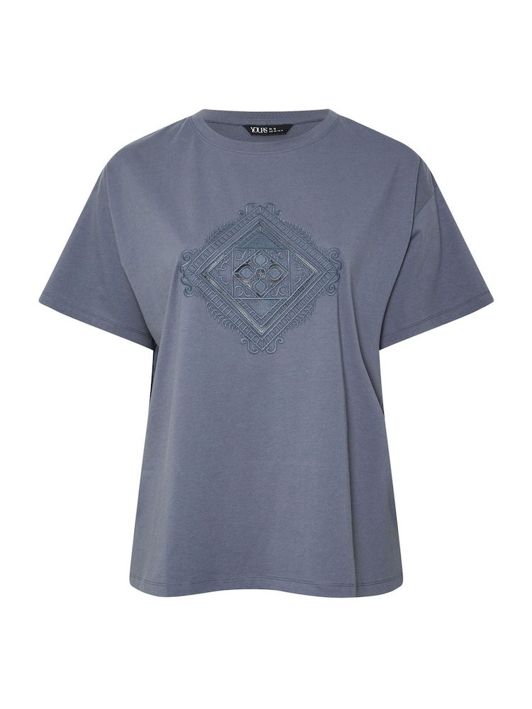Yours Curve Grey Western Boho 100% Cotton T-Shirt - Image 5 of 5