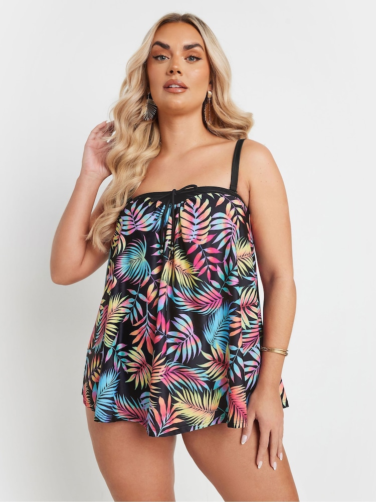 Yours Curve Black Super Tropical A-Line Tankini - Image 1 of 7 Yours Curve Black Super Tropical A-Line Tankini - Image 1 of 7