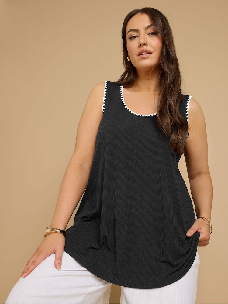 Yours Curve Black Whipstitch Swing Vest - Image 1 of 5