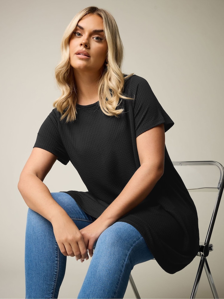 Yours Curve Black Soft Touch Ribbed T-Shirt - Image 1 of 6