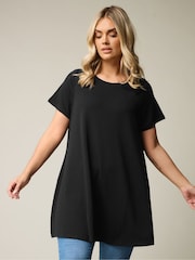 Yours Curve Black Soft Touch Ribbed T-Shirt - Image 2 of 6