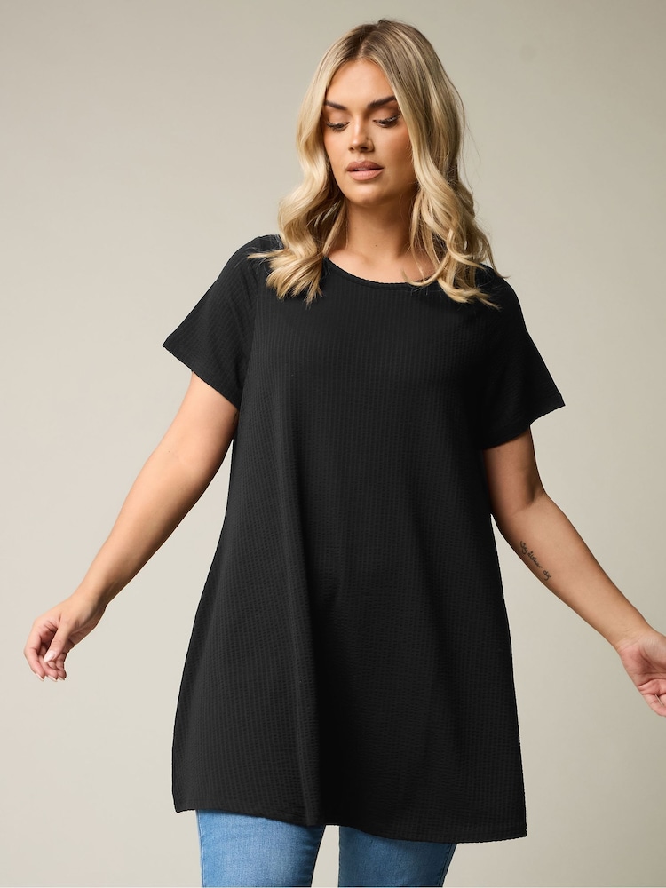 Yours Curve Black Soft Touch Ribbed T-Shirt - Image 2 of 6