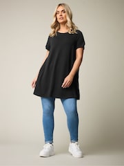 Yours Curve Black Soft Touch Ribbed T-Shirt - Image 3 of 6