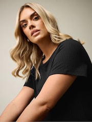 Yours Curve Black Soft Touch Ribbed T-Shirt - Image 5 of 6
