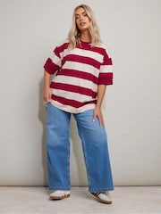 Yours Curve Red Striped Ribbed 100% Cotton T-Shirt - Image 2 of 5