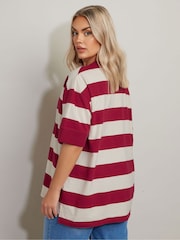 Yours Curve Red Striped Ribbed 100% Cotton T-Shirt - Image 3 of 5