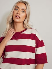 Yours Curve Red Striped Ribbed 100% Cotton T-Shirt - Image 4 of 5