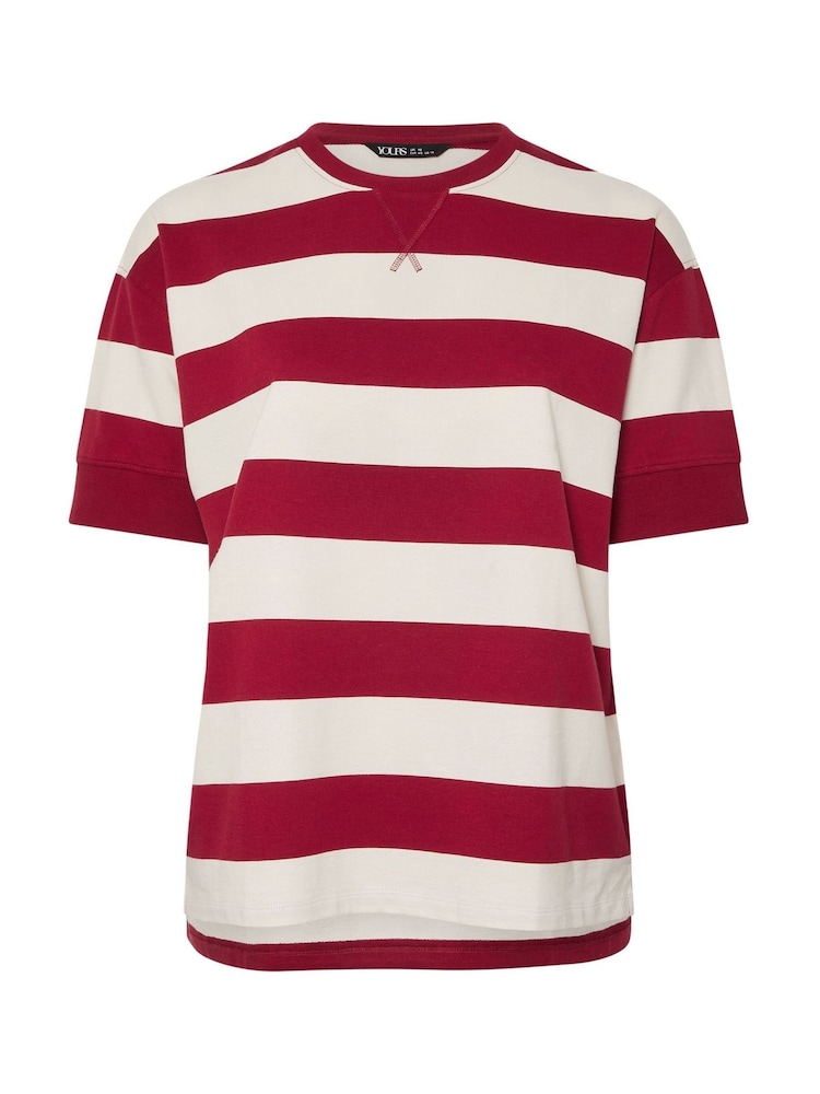 Yours Curve Red Striped Ribbed 100% Cotton T-Shirt - Image 5 of 5