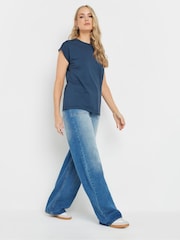 Long Tall Sally Blue Shoulder Button 100% Cotton T-Shirt - Image 2 of 5