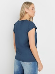 Long Tall Sally Blue Shoulder Button 100% Cotton T-Shirt - Image 3 of 5