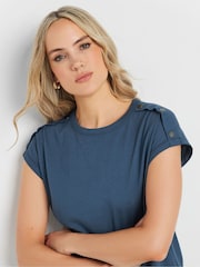 Long Tall Sally Blue Shoulder Button 100% Cotton T-Shirt - Image 4 of 5