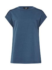 Long Tall Sally Blue Shoulder Button 100% Cotton T-Shirt - Image 5 of 5