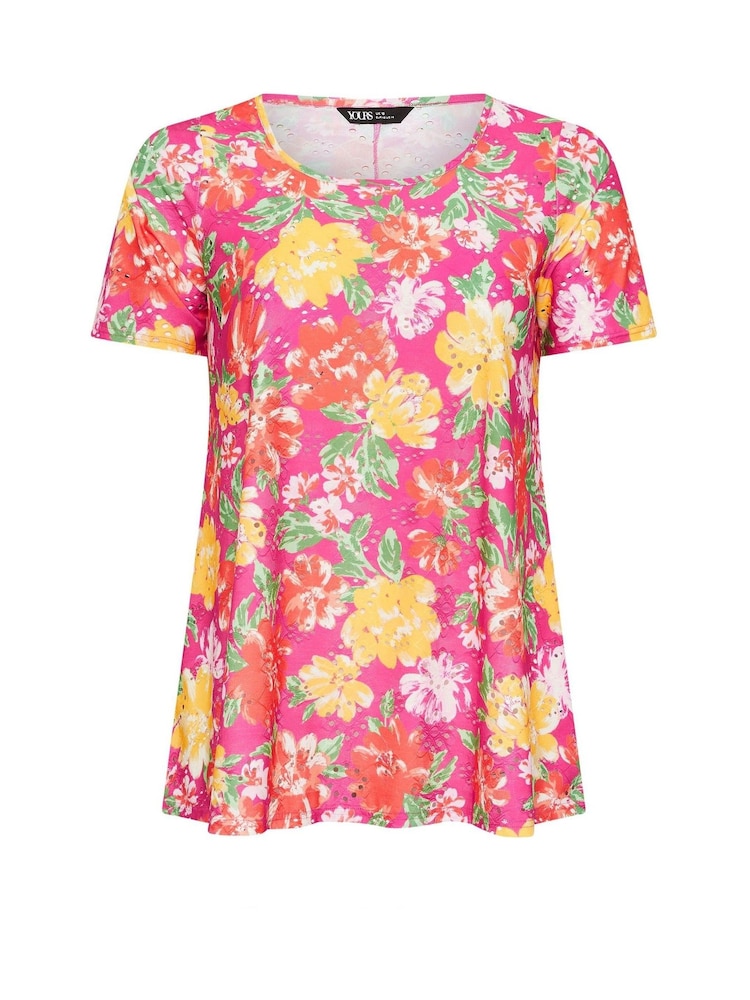 Hellpink - Yours Curve Short Sleeve Broderie T-Shirt - Bild 5 von 5 Hellpink - Yours Curve Short Sleeve Broderie T-Shirt - Bild 5 von 5