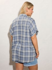 Yours Curve Blue Short Sleeve Check Shirt - Image 3 of 6