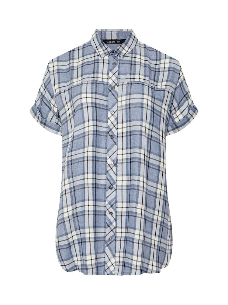 Yours Curve Blue Short Sleeve Check Shirt - Image 6 of 6
