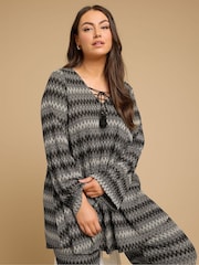Yours Curve Black Tie Neck Tunic - Image 1 of 5
