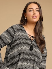 Yours Curve Black Tie Neck Tunic - Image 4 of 5
