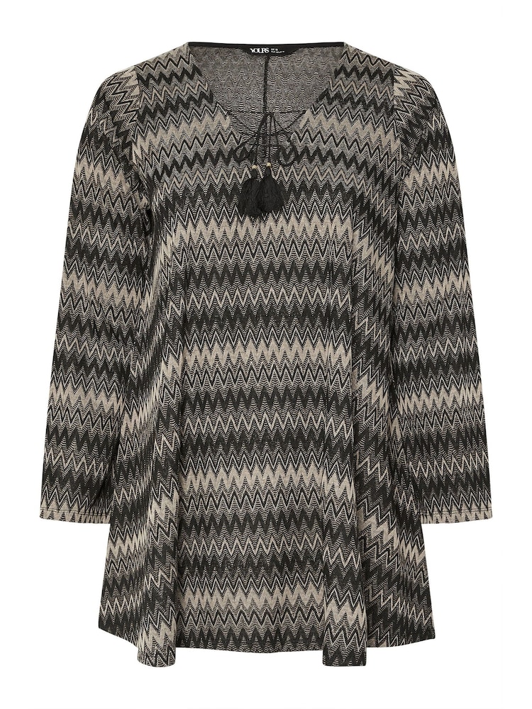 Yours Curve Black Tie Neck Tunic - Image 5 of 5