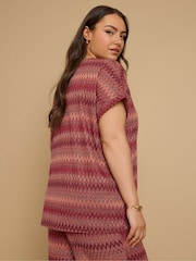 Yours Curve Orange Tie Neck Pleat Blouse - Image 3 of 5