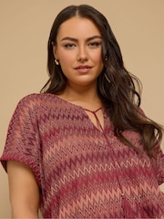 Yours Curve Orange Tie Neck Pleat Blouse - Image 4 of 5