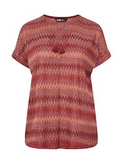 Yours Curve Orange Tie Neck Pleat Blouse - Image 5 of 5