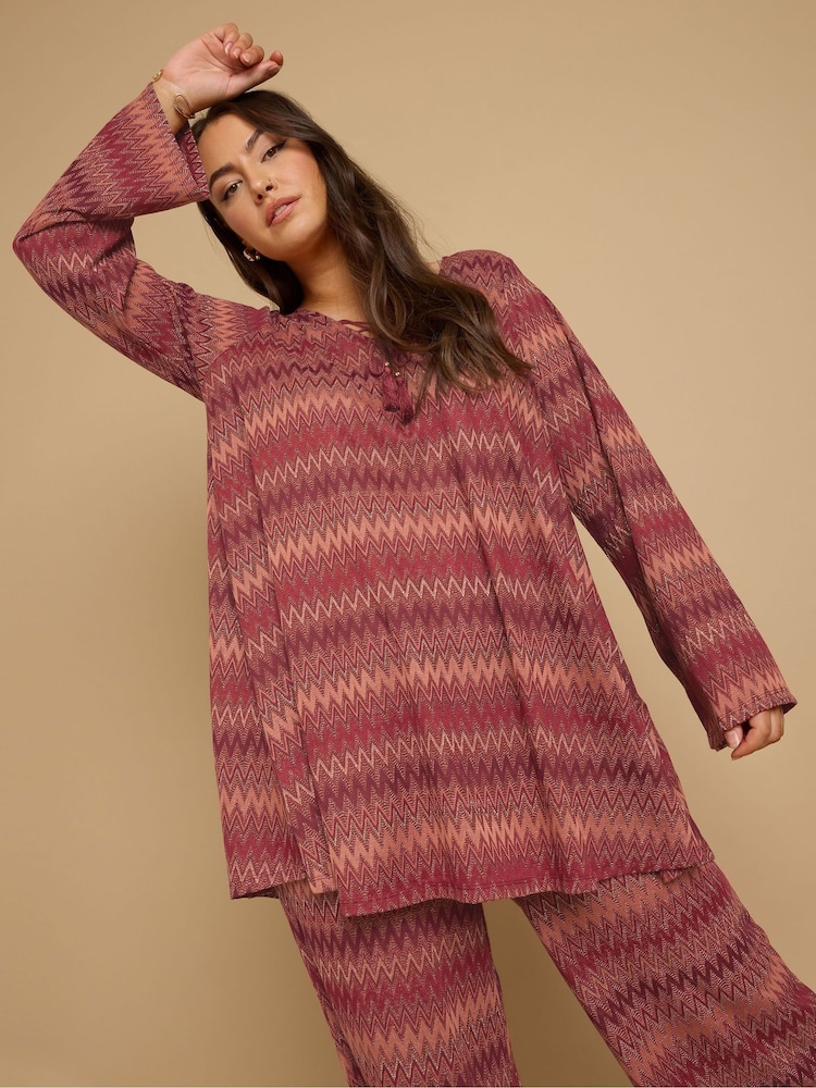 Yours Curve Orange Tie Neck Tunic - Image 1 of 5
